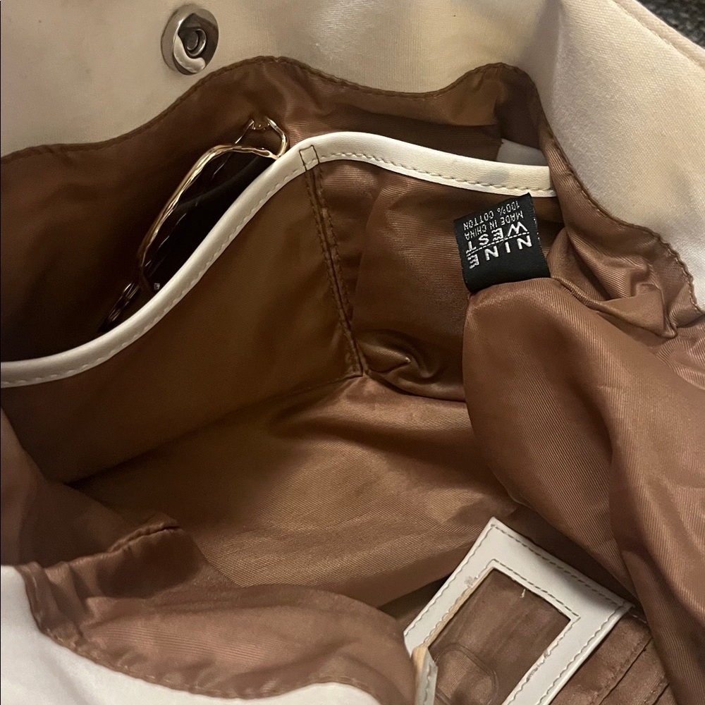 Nine West Florsl Embellished Colorful Canvas Faux Leather Tote Purse Bag - Picture 5 of 15